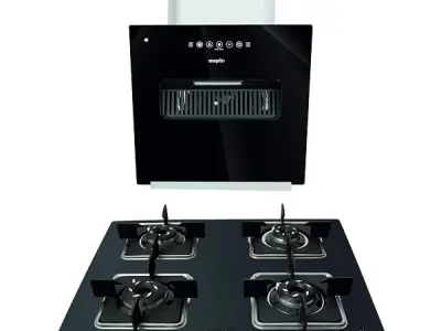 Maplin Combo of NS01 60cm Glass Kitchen Chimney in 60cm & 4 Burner Cooktop Blk
