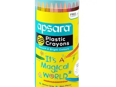 Apsara Plastic Crayons-28 Shades,Smooth & Bright Colours,Better Grip,Non-Messy,Erasable,Sharpenable,Free Sharpner,1 Pc Pack,Ink Color-Multicolor