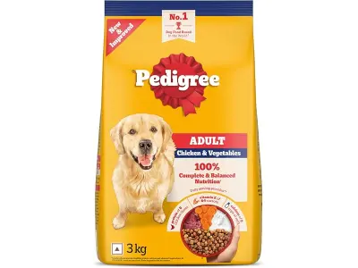 Pedigree Adult Dry Dog Food, Chicken & Vegetables, 3 kg, Contains 37 Essential Nutrients, 100%