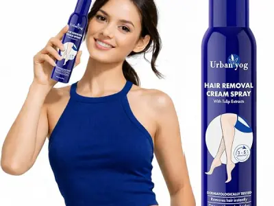 Urban yog Hair Removal Cream Spray for Women | Painless Body Hair Removal Spray for legs, hands, underarm & back (200 ML, Tulip (Blue))