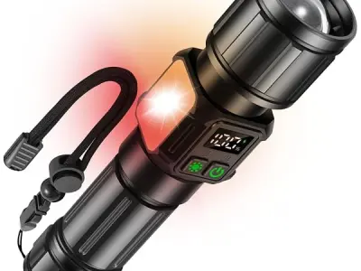 Svoko Torch Light High Power Rechargeable, IP67 Waterproof Led Charging Flashlight High Beam 2km Long Range with 9 Light Modes, Magnetic, Adjustable Portable Powerful Torchlight fo