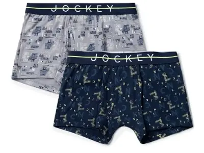 Jockey NB02 Boys Super Combed Cotton Elastane Stretch Printed Trunk with Front Open Fly and Ultrasoft Waistband_(Pack of 2, Colors & Prints May Vary)