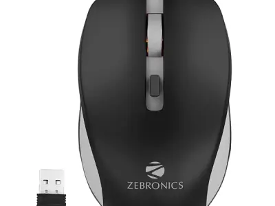 ZEBRONICS Zeb-Jaguar Wireless Mouse, 2.4GHz, Black+Grey | USB Nano Receiver, High Precision Optical Tracking, 4 Buttons, Plug & Play, Ambidextrous