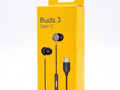 [Orginal] Wired Earphones for Realme Wired USB-C Buds 3 – Type-C in-Ear Headphones with Mic, Crystal Clear Sound & Bass, Compatible with Realme GT Neo 6, 12x, 11 Pro+, Narzo 60 Ser