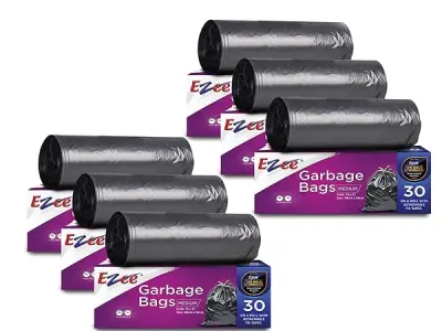 Ezee Black Medium Garbage Bags 180 Pcs | 19 X 21 Inch | 30 Pcs x Pack of 6 | Dustbin Trash Bag