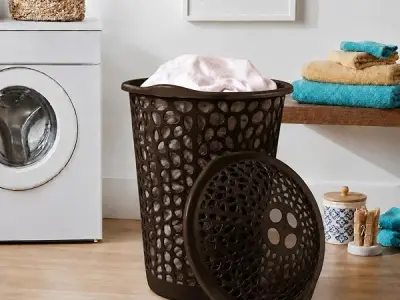 KITCHIVO™ Plastic Large 55 Ltr Laundry Basket with Lid & Handle | Multipurpose Hamper Bins Storing Washable Clothes, Blankets | Household Ideal for Home & Bathroom (Round Brown)