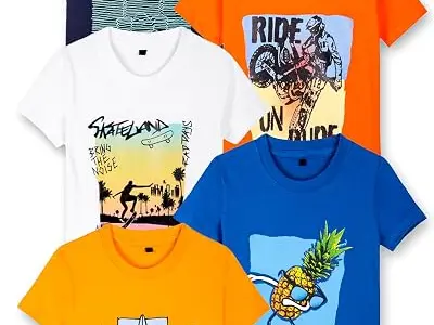T2F Boys Cotton Regular fit T-Shirts Pack of 5 |Soft Cotton Breathable Fabric | Half Sleeve Round Neck | Casual Wear Combo | Kids Clothing