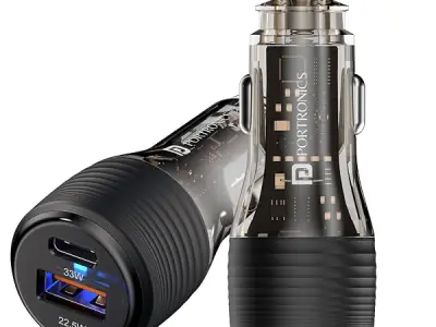 Portronics Car Power View Plus 55.5W Transparent Car Charger, Dual Port Fast Car Charger with 33W Type-C PD & 22.5W USB-A, Charge 2 Devices Simultaneously, for Smartphones, iPhones