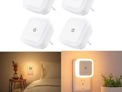 VazzLox Night Lamp for Bedroom 4PCS Smart Sensor Automatic ON/OFF Dim LED Light Energy Saving 0.5W Night Light Long Life Plug in Bed Lamps for Bedroom Lights for Hallway Stairs Kit