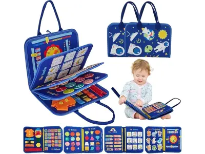 Qlect 12 in 1 Toddler Busy Binder & Busy Book for Toddlers 1-3 Years - Montessori Busy Board &