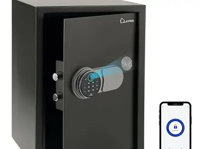 LAVNA Smart Safe Locker | 5 way access | Fingerprint, Mobile app, PIN, OTP & Key Access | 304 Grade SS bolts suitable for Jewellery, Cash, Document & other valuable of Home Office