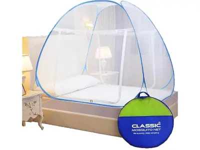 Classic Mosquito Net for King Size Bed | 30 GSM Polyester Fine Mesh | Foldable Pop Up Machardan