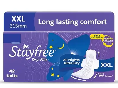 Stayfree Dry Max All Night XXL Sanitary Pads For Women | 42 Pads | Dry Cover | Provides Dry Feel for Up to 12 Hours | Super Lock Gel Pockets to Absorb Heavy Flow