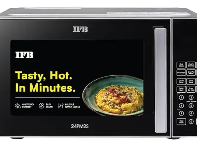 IFB 24L Solo Microwave Oven with 69 Auto Cook Menus (24PM2S, Silver, Mug Recipes, Steam Clean, Auto Reheat, Preset Timer, Power Save, Child Safety Lock, 10 Power Levels)