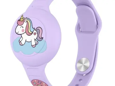 Tobfit Waterproof Airtag Bracelet for Kids,Soft Silicone Hidden GPS Tracker Wristband,Safe & Comfortable Airtag Holder for Children, Compatible with Apple Airtag, Purple Unicorn