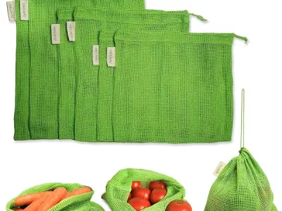 Necavu 100% cotton set of 6 fridge bag | Eco-friendly natural vegetables bags for fridge storage & mesh net vegetable bag fridge | Multi-purpose Eco-friendly cotton mesh (Neem Gree