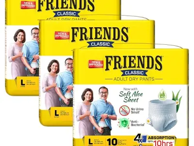 Friends Classic Adult Diaper L Size Pants | 30 Count (Large) | Waist 30-56 inch | Aloe Vera | Unisex | Quick & Even Absorption | Long Protection hours | Brief-Like Fit | Odour Lock