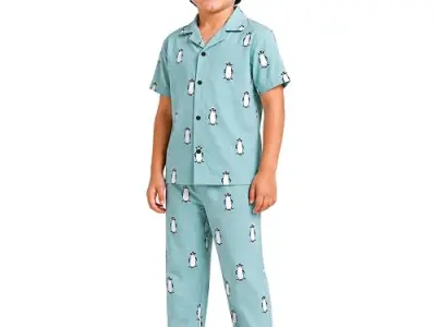 3BROS Unisex Pure Cotton Short Sleeve Kids Night Dress for Boys & Girls Nightwear/Sleepsuit/Sleepwear/Loungewear Night Suit for Boys and Girls Top and Pyjama Combo Set