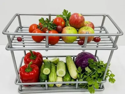2-Tier Metal Wire Fruit and Vegetable Storage Basket Rack | Kitchen Countertop, Silver Finish, Open Wire Design, Dual Layer, Sturdy Metal Build