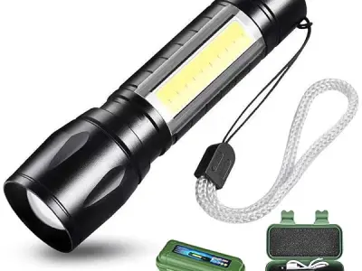 DOTCOM LED Emergency Handheld Flashlight USB Rechargeable Flashlight 3 Modes Adjustable Focus,Portable Waterproof LED Flashlight with COB Side Lights，Best Tactical Torch for Hurric
