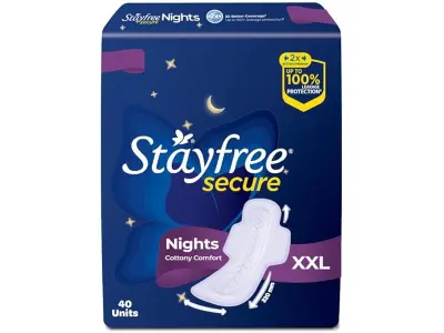 Stayfree Secure Nights XXL | 40 Pads| Cottony Soft Sanitary Pads for Women | Upto 100% leakage