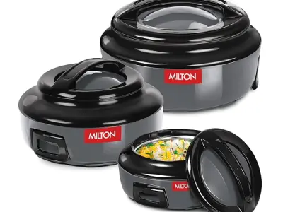 Milton Ernesto Inner Stainless Steel Jr. Casserole Set of 3 (390,720 and 1320 ml), Grey | Easy to Carry | Serving | Stackable