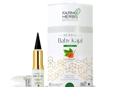 Farmherbs 100% Herbal All Natural Baby Kajal Stick - Certified Lead-free, Irritation-free, Premium Olive Wax with Pure Organic Marigold, Smudgeproof, Preservative-free, Synthetic C