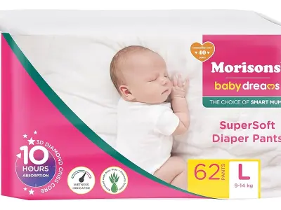 Morisons Baby Dreams – Supersoft Diaper Pants Large (L) – 62 Count (9-14 Kgs) | 16X More Absorp