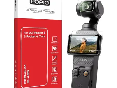 POPIO Military-Grade Gorilla Tempered Glass for DJI Osmo Pocket 3 / Pocket 4 (Transparent) Complete Set