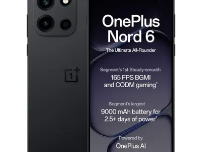 OnePlus Nord 6 | 8GB+256GB | Pitch Black | Snapdragon 8s Gen 4 | Segment's First Stable 165FPS Gaming | Segment's Largest 9000mAh Battery | Most Complete IP Rating | Personalized A