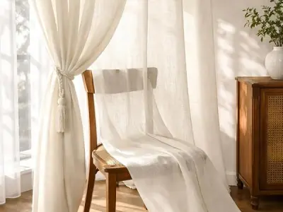 THE LINEN COMPANY Cotton Linen Sheer Door Curtains, Semi Transparent Light Filter Drapes with Rod Pocket, Modern Door Panel Curtain for Home Decor, Natural, 7 Feet, Pack of 2