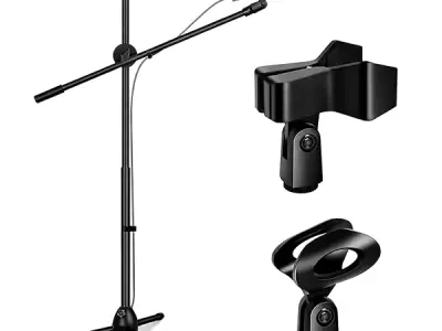 Microphone Stand with Suspension Boom Scissor Arm/Mic Stand Holder/Studio Stand/Adjustable Suspension Boom Scissor/Arm for Voice-over/Gaming/Recording (Boom Arm Stand, Black)