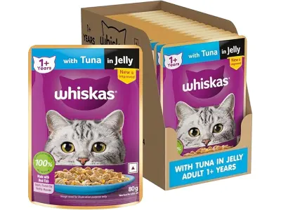 Whiskas Wet Cat Food for Adult Cats (1+Years), Tuna in Jelly Flavour, 80g (Pack of 14)