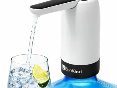 BonKaso Automatic Water Dispenser Pump for 20 Litre Bottle, Portable USB Rechargeable Electric Mini Water Pump with Removable Spout, High Efficiency, One-Touch Control for Home & O