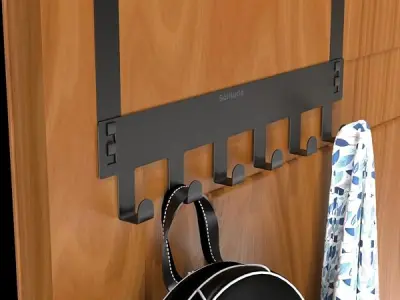 Solitude Pack of 2 Heavy Duty Metal Over Door Hanger with 6 Hooks, Drill-Free Hanging Rack Organizer for Bathroom, Bedroom, Kitchen (Black)