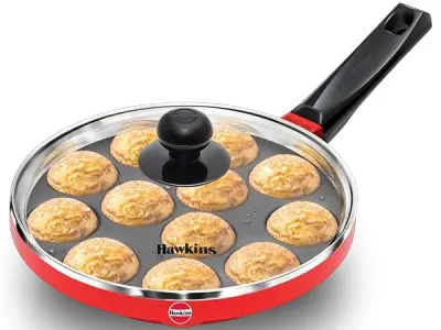 Hawkins Nonstick Appe Pan with Glass Lid, 12 Cups, Diameter 20 cm, Black , Cast Aluminium, Red (NAPE20G)