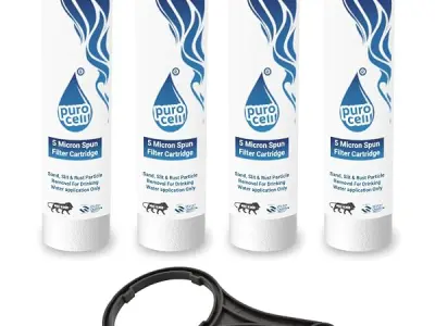 Purcell 4pcs Heavy Duty PP Spun Filter/Cartridge, 10 Inch, 5 Micron | With Spanner, For All Types of RO Water Purifier, Water Purifier Cartridges, Spun Filter Sponge Replacement Fi