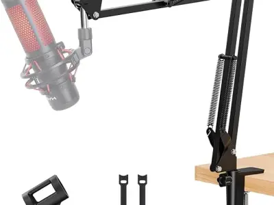 MAONO Boom Arm Microphone Stand: Adjustable Metal Suspension Mic Boom Arm for Podcast Gaming Streaming Recording,with Desk Clamp and 3/8" to 5/8" Screw Adapter-Max Load 1KG AU-B01