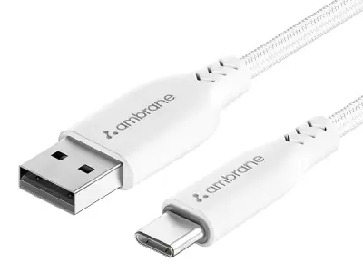 Ambrane Unbreakable 3A Fast Charging 1.5M Braided Type C USB Cable For Smartphones, Tablets & Other Type C Devices, 480Mbps Data Sync, Quick Charge 3.0 (RCT15 White)