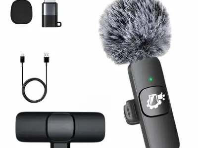 GADGETSWEAR Wireless Lavalier Furry Microphone K8, Plug & Play Bluetooth Collar Mic for YouTube, Vlogging, Video Recording, Portable, Compatible with Android & iPhone