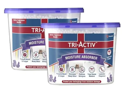Tri-Activ Moisture Absorbers | Dehumidifier For Wardrobe, Closet, Shoe Rack | Absorption Capacity upto 600ml Each (Lavender, Pack of 2)