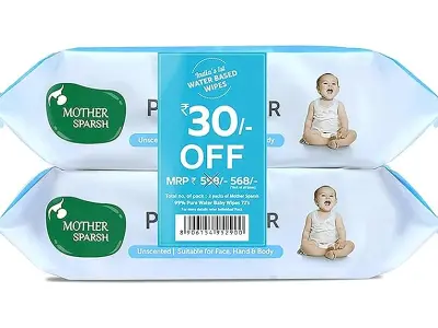 Mother Sparsh 99% Pure Water (Unscented) Baby Wipes with Lid I Natural Plant made cloth - Super