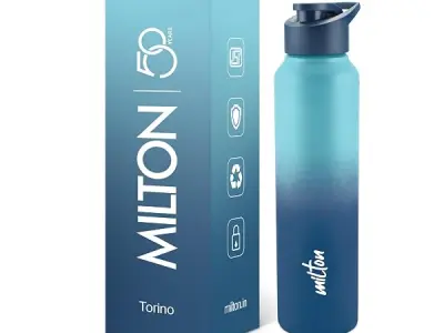 MILTON Torino 1000 Stainless Steel Water Bottle, Leakproof Lid, Single Walled, ISI Certified I For School, Office, Gym I 980 ml, Light Blue & Dark Blue