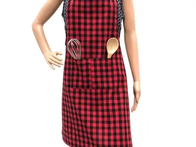 Pixel Home Cotton Apron 100% Cotton Check Kitchen Apron with Front Center Pocket Best Design Apron