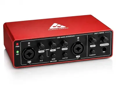 Audio Array AI-04 HD 2 in 3 Out Gen 3 Audio Interface | 3 Yr Warranty | Premium Mic Pre-Amps | +48V | 24bit/192kHz Hi-Fi Recording | XLR/MIC/LINE inputs | Plug & Play-No Drivers |