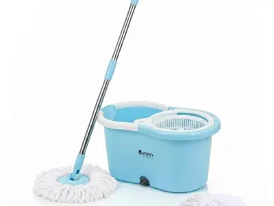Mumma's LIFE Plastic Spin Mop Bucket, Moppers for Cleaning Floor, Mop Set Extendable Handle, Removable Wringer 360° with Floor Cleaner Mopping Stick (Round Mop Set)