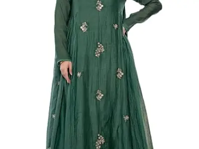 KLOSIA Women Embroidery Solid Anarkali Kurta and Pant Set with Dupatta