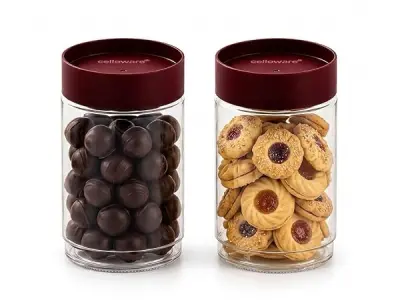 CELLO Modustack Glassy Storage Jars For Kitchen Set of 2 Pcs, 750ml Maroon | Freezer & Fridge Safe Airtight Stackable Leadfree Toughened Glass Kitchen Storage Container For Beans,