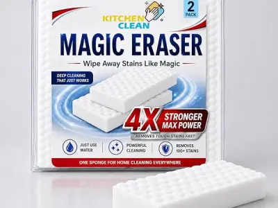 Kitchen Clean® Magic Eraser Sponge Pack of 2 | 4X Strong Stain Cleaning Remover for Walls, Kitchen, Bathroom Tiles, Glass & Shoes | Just Add Water