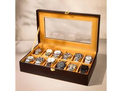 Birch & Co. Faux Leather Watch Box Organizer,Watchcase Box For Unisex,Storage Tray,Wristwatch C